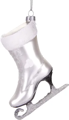 Produktbild von BRUBAKER Schlittschuh Weiß - Handbemalte Weihnachtskugel aus Glas - Christbaumschmuck Figuren lustig Deko Anhänger Baumkugel - ca. 10 cm