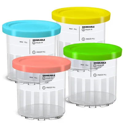 Produktbild von 4 Stück Eiscremebehälter 24oz,geeignet für Ninja Creami Deluxe NC500 NC501 Serie, Gefrierbecher mit Deckel,geeignet für Gelato, Sorbet und Protein-Eis