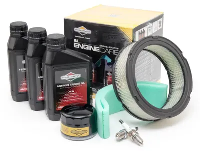 Produktbild von Pflegekit für Rasenmäher mit Briggs & Stratton Motoren, Vanguard V-twin Modelle 29, 30, 35, von 14 bis 20 PS. Bestehend aus drei Teilen