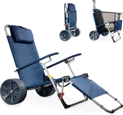 Produktbild von CampAir 2in1 Strandwagen Bollerwagen faltbar – Transportwagen Camping Strand mit großen Rädern, umbaubar zur Strandliege, Liegestuhl verstellbar