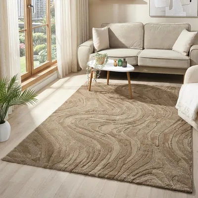 Produktbild von Teppich Wohnzimmer teppich Schlafzimmer 3D Effekt modern Weich kurzflor Wellenmuster Qualitativ