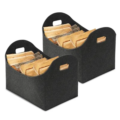 Zdjęcie produktu dla Jopassy filcowe torby na drewno opałowe 2 sztuki 44 x 31 x 34 cm ciemnoszara torba na drewno opałowe składany filcowy kosz kosz na drewno opałowe torba na zakupy