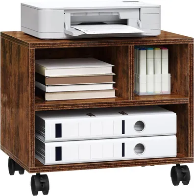 Produktbild von WOLTU Druckertisch mit Rädern, Bürocontainer rollbar, Aktenwagen, 40x35x30 cm : Rustikales Braun Farbe: Rustikales Braun