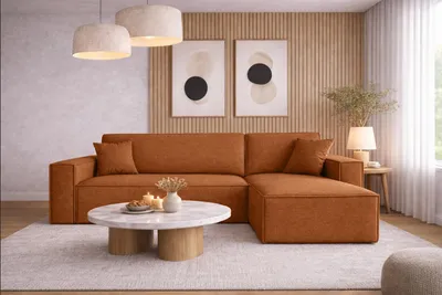 Produktbild von Kaiser Möbel Ecksofa mit schlaffunktion und bettkasten, Ecksofa L-Form, Eckcouch L-Form BEST stoff NEVE Rechts Kupfer