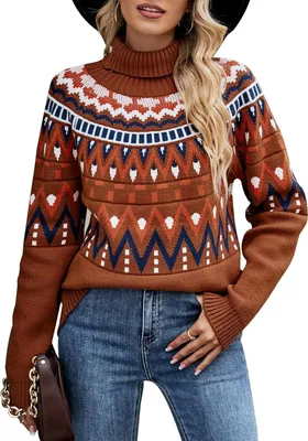 Produktbild von ASKSA Damen Pullover Rollkragenpullover Langarm Strickpullover Weihnachtspullover Rundhalsausschnitt Casual Lose Pulli Pullover Damen Winter Oberteile,Rot,S