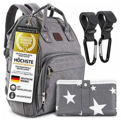 Produktbild von all Kids United Baby Wickelrucksack 3-in-1 Deluxe Set inkl. Wickelunterlage & Kinderwagen Befestigung, Wasserdicht & Isoliert, Schwarz