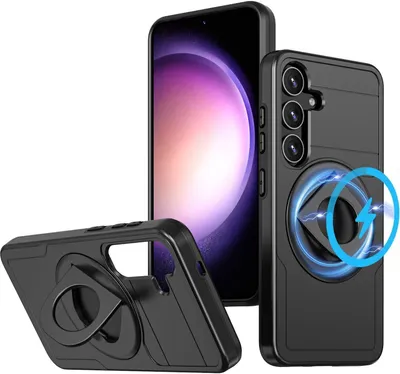 Immagine prodotto di Per Samsung Galaxy S25 Armor MagSafe Ring Holder Custodia protettiva Cover Nero