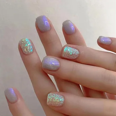 Image de 24 pièces Purple Aurora Nails - Faux ongles brillants à paillettes d'or
