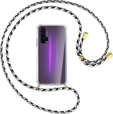 Produktbild von Handykette Backcover-Schutzhülle mit Band (Metall goldfarben) für Honor 20 Pro - schwarz/grau/weiß