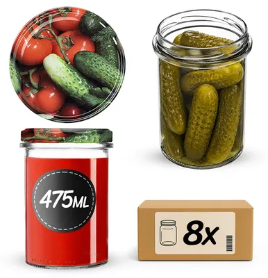 Produktbild von KADAX Einmachgläser 475ml mit Ø 82 mm Schraubdeckel, Marmeladengläser, Schraubgläser zum Einkochen, Einmachen und Aufbewahren von Marmelade & Honig (Gemüse, 8 Stück)