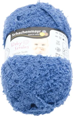 A ball of blue yarn with a label showing a baby's face.
