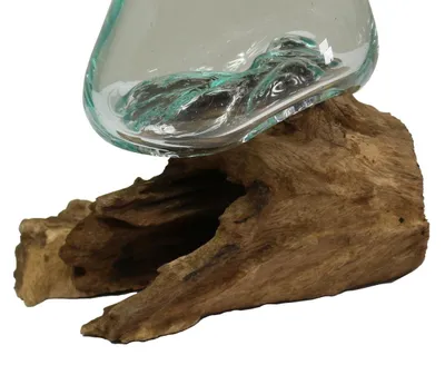 Produktbild von Vase Wurzelglas Teelichthalter Glasvase Glas Deko Unikat Wurzelholz Teakholz Bali Krug Kübel Kanne Dekoglas Nr. 6