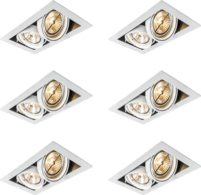 Produktbild von QAZQA - Set mit 6 Einbaustrahlern Weiß AR111 Verstellbar 2-Lichter - Oneon I Wohnzimmer I Schlafzimmer - Stahl - LED geeignet G53