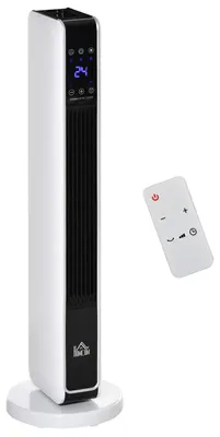 Productafbeelding van Elektrische kachel, ventilatorkachel, 2200W, keramische verwarmingstoren met afstandsbediening, 8-uurs timer, oscillatie, ABS PA, wit+zwart, 21 x 21 x 73 cm