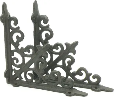 Imagen del producto de Soportes de pared de hierro fundido, color marrón antiguo, 20 x 20 cm, juego de 2 unidades, para estanterías