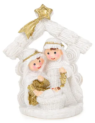Produktbild von Kleine Tischkrippe 8 cm - Weihnachtskrippe Heilige Familie weiß Gold