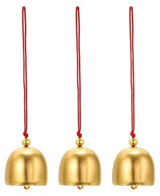 Productafbeelding van Windspeel, 3 stuks, hangende klokken, metaal, rond, goud, rood, 13 cm