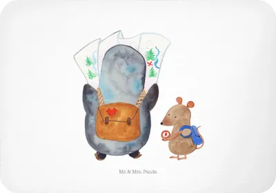 Produktbild von Mr. & Mrs. Panda Kühlschrankmagnet Pinguin & Maus Wanderer - Weiß - Geschenk, Wandern, mdf magnet, whiteboardmagnet, holzmagnet, Abenteuer, Ausflug, Roadtrip