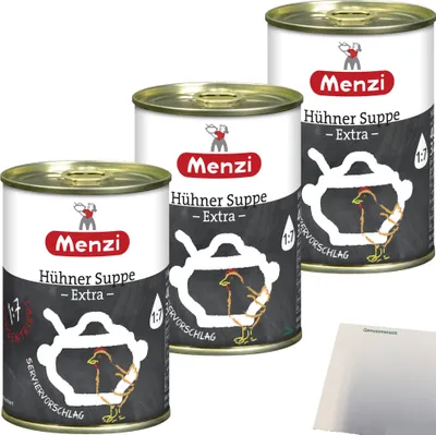 Produktbild von Menzi Hühner Suppe Extra Konzentriert 1:7 3er Pack (3x400ml Dose) + usy Block