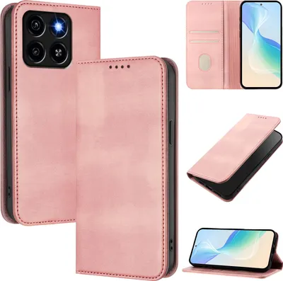 Produktbild von Handyhülle für ZTE Blade A35/A55, Vintage Leder RFID Schutz Kartenfach Standfunktion Magnetische Klapphülle Pink