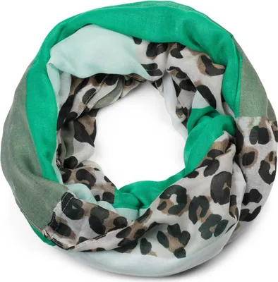 Produktbild von styleBREAKER Damen Loop Schal mit Leo Muster & Colour Blocking | weicher Schlauchschal aus Viskose | leichter Animal Print Rundschal für Frühling & Übergang