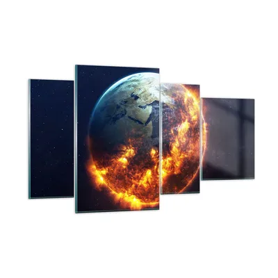 Produktbild von Bilder auf glas - Universum Erde Feuer Globus - 120x70cm - Glasbilder - Wandbilder - Kunstdruck - zum Aufhängen bereit - Wanddekoration aus Glas - Glas Bilder - Wandbild auf Glas - GDL120x70-2875