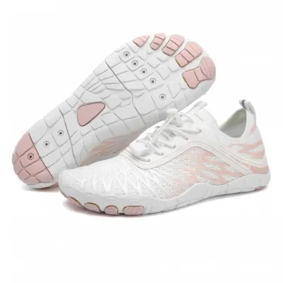 Produktbild von Rutschfeste Uni Barfußschuhe für Damen und Herren, Atmungsaktive Orthopädische Barfußschuhe - BAREON PRO Weiß-Rosa 36