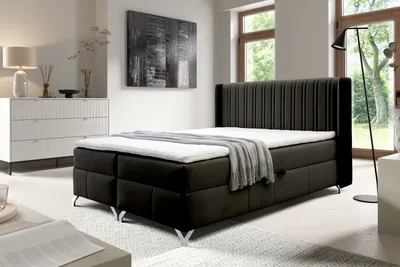 Produktbild von Boxspringbett MADDIE 200x200 cm, Schwarz, mit Bettkasten Bett mit Topper und Bonellmatratze Polsterbett Familienbett Schlafzimmer Bett mit Stauraum (Schwarz, 200x200)