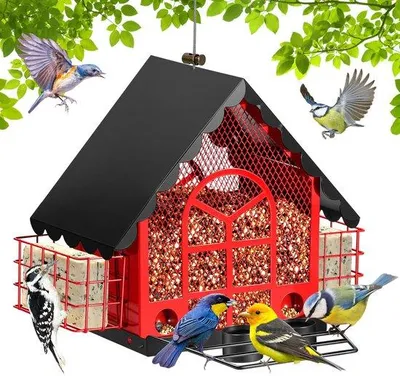 Produktbild von Vogelhuis mit 2 Trinkstellen, großes Metallhäuschen, wasserdicht, für Kardinalvögel