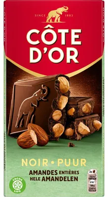 Zdjęcie produktu dla Côte d'Or Chocoladereep Puur met Hele Amandelen 180g - Belgijska czekolada Rijke