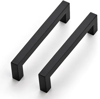 Zdjęcie produktu dla Uchwyty do mebli Ibzoa® ze stali nierdzewnej, matowy czarny kolor – rozstaw otworów 128 mm, całkowita długość 140 mm, średnica 12 mm, wysokość 36 mm, zestaw 25 sztuk do kuchni i szaf