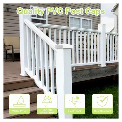 Produktbild von 12,7 x 12,7 cm PVC-Pfostenkappen, 6 Stück, weiße Zaunabdeckungen, wasserdicht und UV-beständig