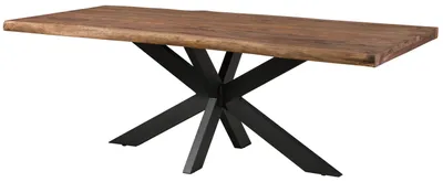 Immagine prodotto di MASSIVMOEBEL24 | FREEFORM 5 Tavolo da pranzo in legno di sheesham - decapato / grigio - gambe incrociate antracite matt 220x100
