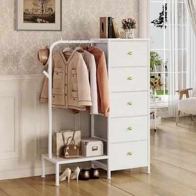 Image de Armoire à vêtements pour enfants avec 5 tiroirs et une tringle réglable