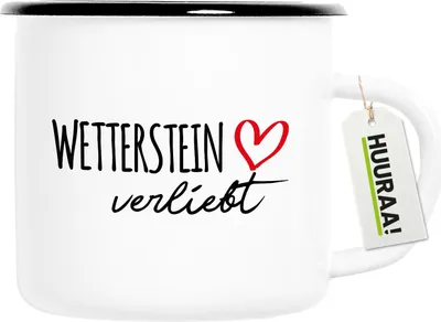 Produktbild von Huuraa Emaille Tasse Wetterstein verliebt 300ml Vintage Campingbecher Geschenkidee