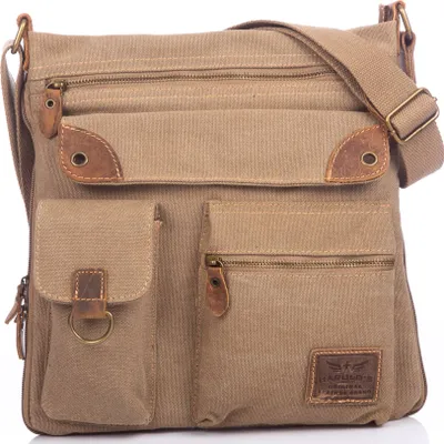 Produktbild von J Jones Damentasche Schultertasche Umhängetasche Erweiterbare Echt Leder Canvas Braun