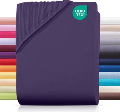 Produktbild von Jersey Spannbettlaken 200x200 cm aus 100% Baumwolle, Bettlaken Aubergine Uni