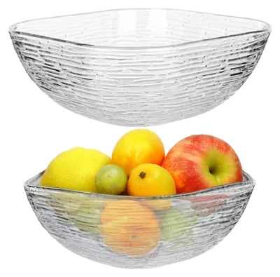Produktbild von KADAX Glasschüssel 20cm, eckige Obstschale aus Glas, Salatschüssel in 3 verschiedenen Größen, Spülmaschinenfeste Glasschale, Snackschale für Obst (Modell 2)