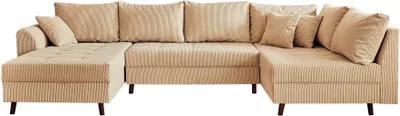 Image de Lisa Design Rune - canapé panoramique d'angle droit - 7 places - en velours côtelé , Beige