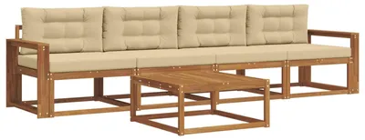 Produktbild von vidaXL Outdoor-Sofagarnitur mit Kissen 5 pcs Natur und Beige