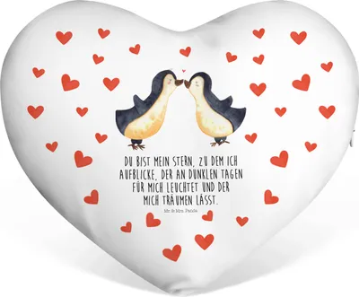 Produktbild von Mr. & Mrs. Panda Sofakissen Pinguin Liebe - Weiß - Geschenk, Vertraut, Geschenkidee, Gastgeschenk, Dekokissen, Kuschelkissen, Freund, Freundin, dekoartikel, Liebesspruch
