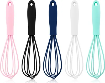 Produktbild von 5 Stück bunte Mini-Schneebesen aus Silikon für die Küche – Mini-Schneebesen aus Edelstahl, Teigbesen, antihaftbeschichteter Hand-Schneebesen aus Ballondraht, Milchaufschäumer, Küchenutensilien