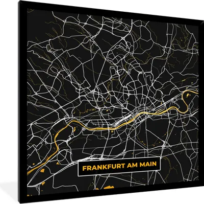 Produktbild von MuchoWow® Gerahmtes Poster Frankfurt Am Main - Gold - Stadtplan - Karte - Deutschland 40x40 cm - Poster mit Schwarzem Bilderrahmen Wandposter Rahmen Foto Bilder - Mit Rahmen - Wanddekoration Schlafzimmer