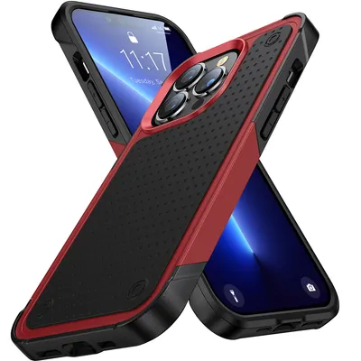 Obrázek produktu pro Pouzdro pro iPhone 13 Pro, vojenská kvalita, nárazuvzdorné hybridní 2v1 tvrdý PC a měkký TPU pouzdro červené černé