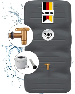 Produktbild von GARANTIA CUBUS Regentonnen Komplett-Set 340 Liter graphite grey inkl. Kunststoff-Auslaufhahn und Fallrohranschluss