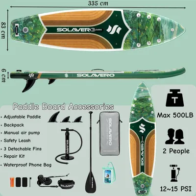 Obrázek produktu pro Nafukovací paddleboard (SUP) – prkno o délce 335 cm – kompletní set s příslušenstvím – protiskluzová EVA podložka – vhodné pro moře i jezera – barva: WDFR