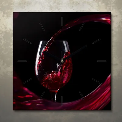 Produktbild von Wohnzimmer Leinwand Uhr Geräuschlos Küche 30x30 Wein, Glas, Motive, schwarze Zeiger