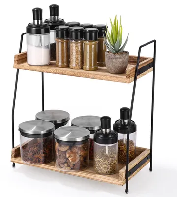 Produktbild von Organizer für Kaffeestation und Arbeitsplatz, 2-stöckiger Holzorganizer für Kaffeezubehör, Gewürzaufbewahrungsbox für Küche, Haushalt und Büro