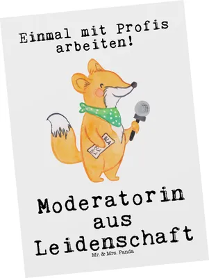 Produktbild von Mr. & Mrs. Panda Postkarte Moderatorin Leidenschaft - Weiß - Geschenk, Fotokarte, Grußkarte, Ansichtskarte, Ansichtskarten, Postkarten