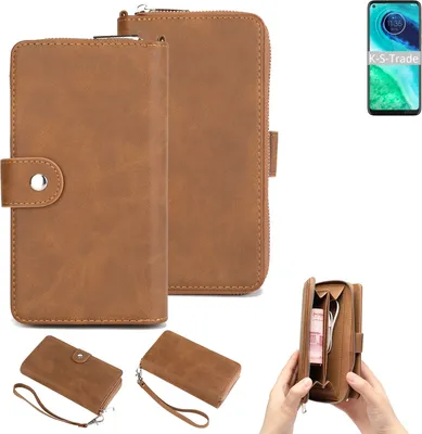 Produktbild von K-S-Trade Handyhülle Schutzhülle kompatibel mit Motorola G8 & Portemonnee Tasche Handytasche Case Etui Geldbörse Wallet braun (1x)
